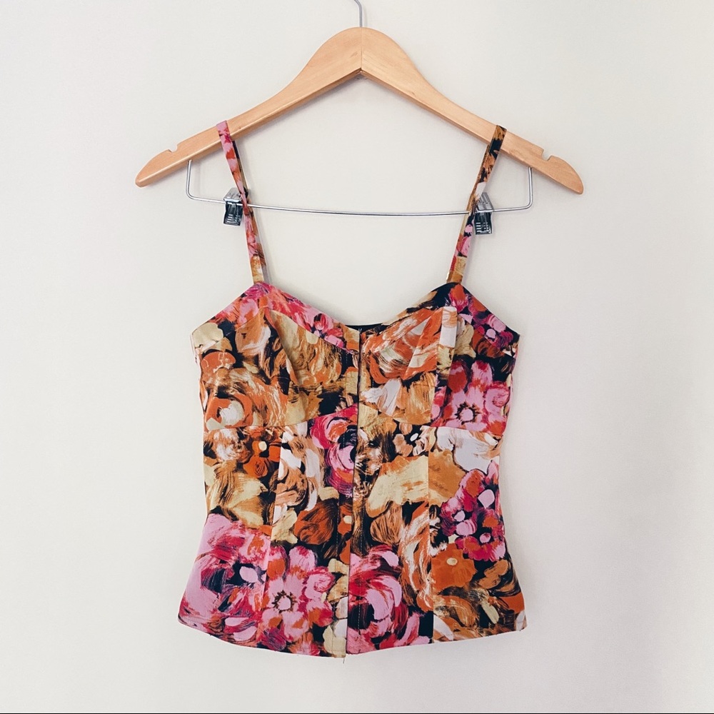 GUESS MARCIANO Orange Floral Hookeye Clasp Bustier Tank